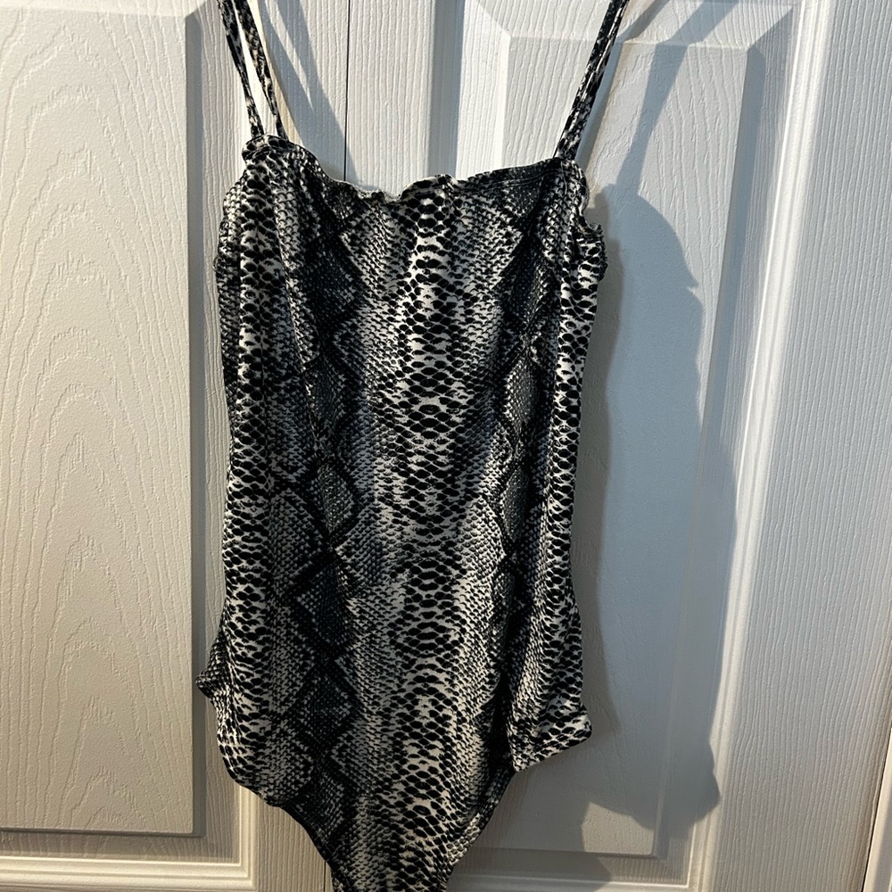 Snakeskin spaghetti strap bodysuit